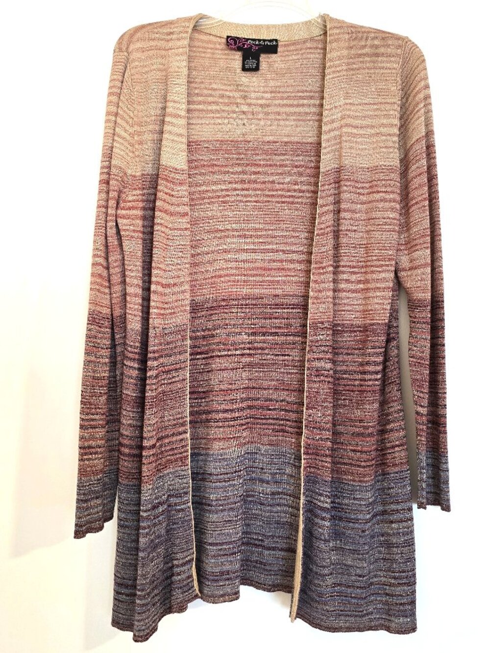 Peck & Peck Metallic Ombre Longline Open Front LS Cardigan